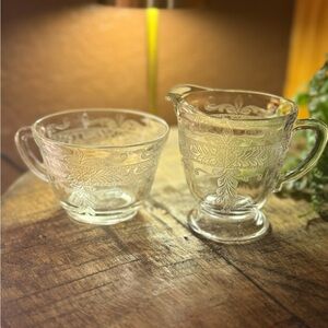 Macbeth-Evans Stippled Rose Band Depression Glass Creamer and Sugar Set